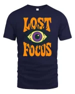Lost Focus Eye T-Shirt Retro Psychedelic Graphic Style Tee - navy t-shirt on white background