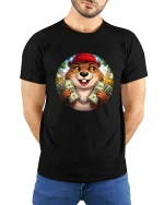 Funny Money Beaver T-Shirt Cute Rich Animal Graphic Style - model wearing black tee with hands behind back