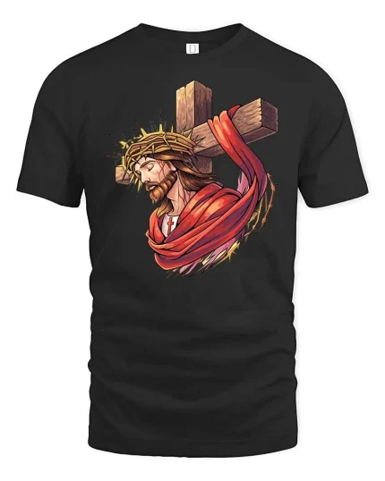Jesus Christ Cross Christian Faith Graphic T-Shirt Design - black t-shirt on white background