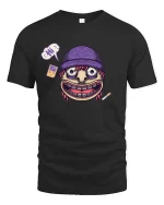 Funny Weird Face Cartoon Graphic T-Shirt Retro Humor Tee - black t-shirt on white background