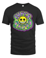 Super Trippy Smiley Psychedelic Retro Graphic T-Shirt Tee - black t-shirt on white background