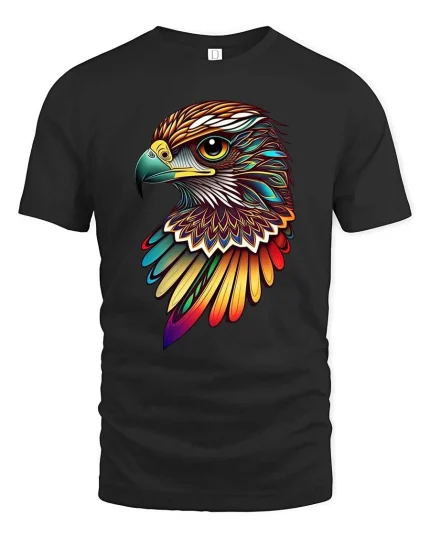 Colorful Eagle Head Artistic Graphic T-Shirt Vibrant Design - black t-shirt on white background