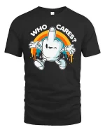 Who Cares Funny Retro Cartoon Hand Graphic T-Shirt Humor - black t-shirt on white background
