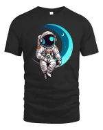 Astronaut Sitting On Moon Cute Space Graphic T-Shirt Design - black t-shirt on white background