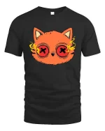 Psychedelic Cat Eyes Funny Cartoon Graphic T-Shirt Design - black t-shirt on white background