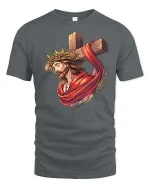 Jesus Christ Cross Christian Faith Graphic T-Shirt Design - gray t-shirt on white background
