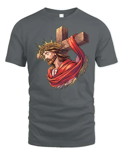 Jesus Christ Cross Christian Faith Graphic T-Shirt Design - gray t-shirt on white background