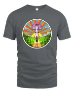 Psychedelic Mushroom Eye Surreal Graphic T-Shirt Design - gray t-shirt on white background