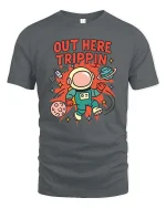 Out Here Trippin Astronaut Space Funny Graphic T-Shirt Tee - gray t-shirt on white background