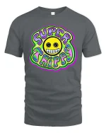 Super Trippy Smiley Psychedelic Retro Graphic T-Shirt Tee - gray t-shirt on white background
