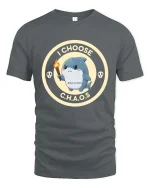 I Choose Chaos Funny Shark Cartoon Graphic T-Shirt Design - gray t-shirt on white background