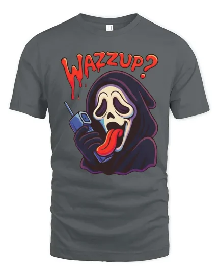 Wazzup Funny Horror Ghost Parody Graphic T-Shirt Retro Tee - gray t-shirt on white background