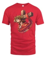 Jesus Christ Cross Christian Faith Graphic T-Shirt Design - red t-shirt on white background
