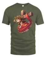 Jesus Christ Cross Christian Faith Graphic T-Shirt Design - military green t-shirt on white background