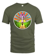 Psychedelic Mushroom Eye Surreal Graphic T-Shirt Design - military green t-shirt on white background