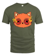 Psychedelic Cat Eyes Funny Cartoon Graphic T-Shirt Design - military green t-shirt on white background