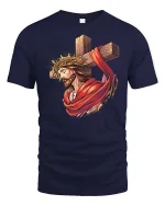 Jesus Christ Cross Christian Faith Graphic T-Shirt Design - navy t-shirt on white background