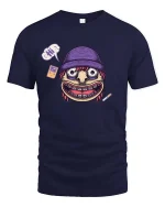 Funny Weird Face Cartoon Graphic T-Shirt Retro Humor Tee - navy t-shirt on white background