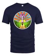 Psychedelic Mushroom Eye Surreal Graphic T-Shirt Design - navy t-shirt on white background