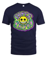 Super Trippy Smiley Psychedelic Retro Graphic T-Shirt Tee - navy t-shirt on white background