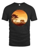 African Elephant Sunset Safari Nature Wildlife Graphic T Shirt - black t-shirt on white background