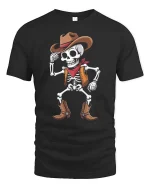 Funny Skeleton Cowboy Western Dance Vintage Graphic T Shirt - black t-shirt on white background