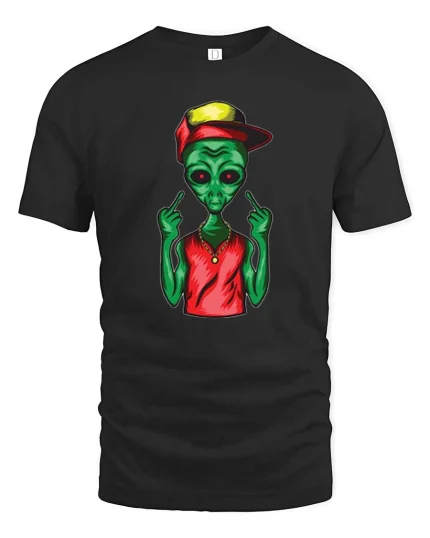 Funny Alien Street Style Graphic Cool Attitude T Shirt - black t-shirt on white background