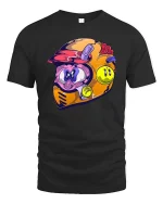 Funny Cartoon Racing Helmet Character Color Splash T Shirt - black t-shirt on white background