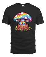 Cute Rainbow Mushroom Cartoon Fantasy Nature Art T Shirt - black t-shirt on white background