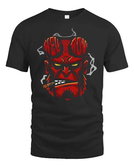 Hellboy Demon Skull Smoking Cigar Dark Graphic T Shirt - black t-shirt on white background