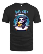 Funny Grim Reaper Bath Duck Off Humor Graphic T Shirt - black t-shirt on white background