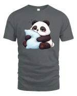 Cute Sleepy Panda Hugging Pillow Relax Chill Cartoon T Shirt - gray t-shirt on white background