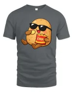 Funny Potato Eating Chips Cool Cartoon Snack Lover T Shirt - gray t-shirt on white background