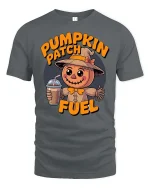 Pumpkin Patch Fuel Cute Scarecrow Fall Coffee T Shirt - gray t-shirt on white background