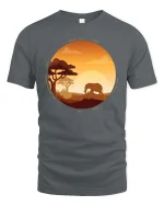 African Elephant Sunset Safari Nature Wildlife Graphic T Shirt - gray t-shirt on white background