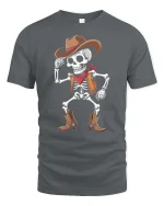 Funny Skeleton Cowboy Western Dance Vintage Graphic T Shirt - gray t-shirt on white background