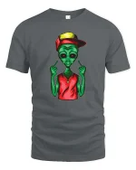 Funny Alien Street Style Graphic Cool Attitude T Shirt - gray t-shirt on white background