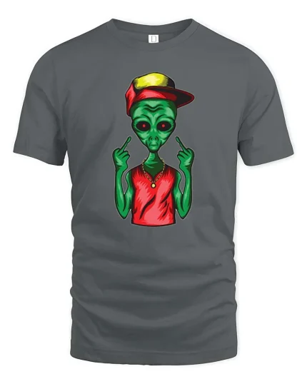 Funny Alien Street Style Graphic Cool Attitude T Shirt - gray t-shirt on white background