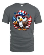 Cute American Eagle Patriotic Cartoon USA Flag T Shirt - gray t-shirt on white background