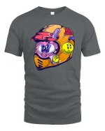 Funny Cartoon Racing Helmet Character Color Splash T Shirt - gray t-shirt on white background