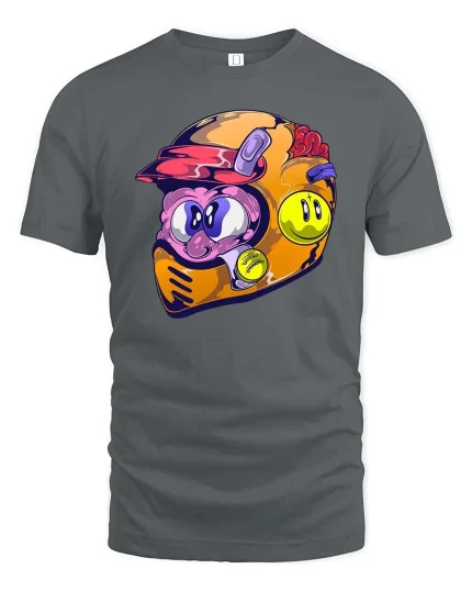 Funny Cartoon Racing Helmet Character Color Splash T Shirt - gray t-shirt on white background
