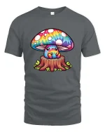 Cute Rainbow Mushroom Cartoon Fantasy Nature Art T Shirt - gray t-shirt on white background