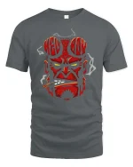 Hellboy Demon Skull Smoking Cigar Dark Graphic T Shirt - gray t-shirt on white background