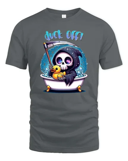 Funny Grim Reaper Bath Duck Off Humor Graphic T Shirt - gray t-shirt on white background