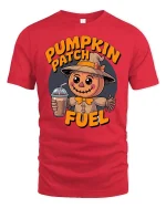 Pumpkin Patch Fuel Cute Scarecrow Fall Coffee T Shirt - red t-shirt on white background