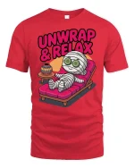 Funny Mummy Unwrap Relax Spa Humor Halloween T Shirt - red t-shirt on white background