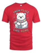 Cute Polar Bear Snow Place Like Home Winter T Shirt - red t-shirt on white background