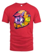 Funny Cartoon Racing Helmet Character Color Splash T Shirt - red t-shirt on white background