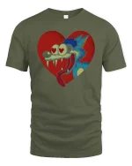 Funny Love Struck Wolf Cartoon Heart Eyes Wild T Shirt - military green t-shirt on white background