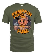 Pumpkin Patch Fuel Cute Scarecrow Fall Coffee T Shirt - military green t-shirt on white background